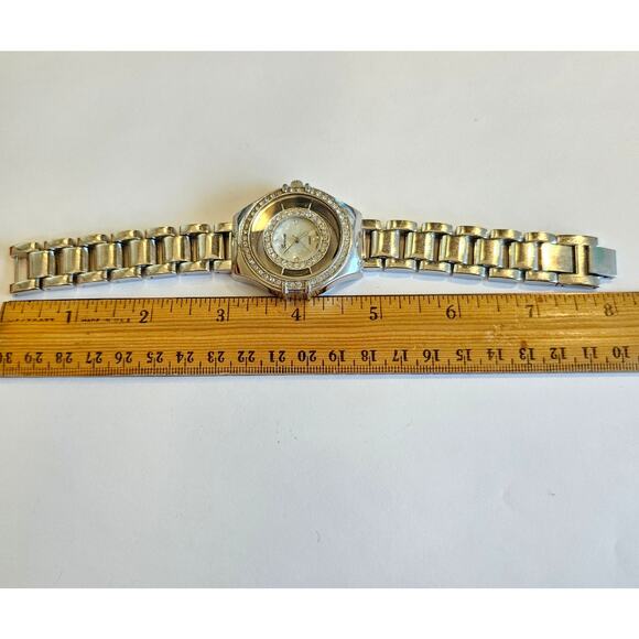 Geneva Quartz Watch Silver Tone 40mm Crystal Bezel Japan Movt New Battery - Picture 4 of 14